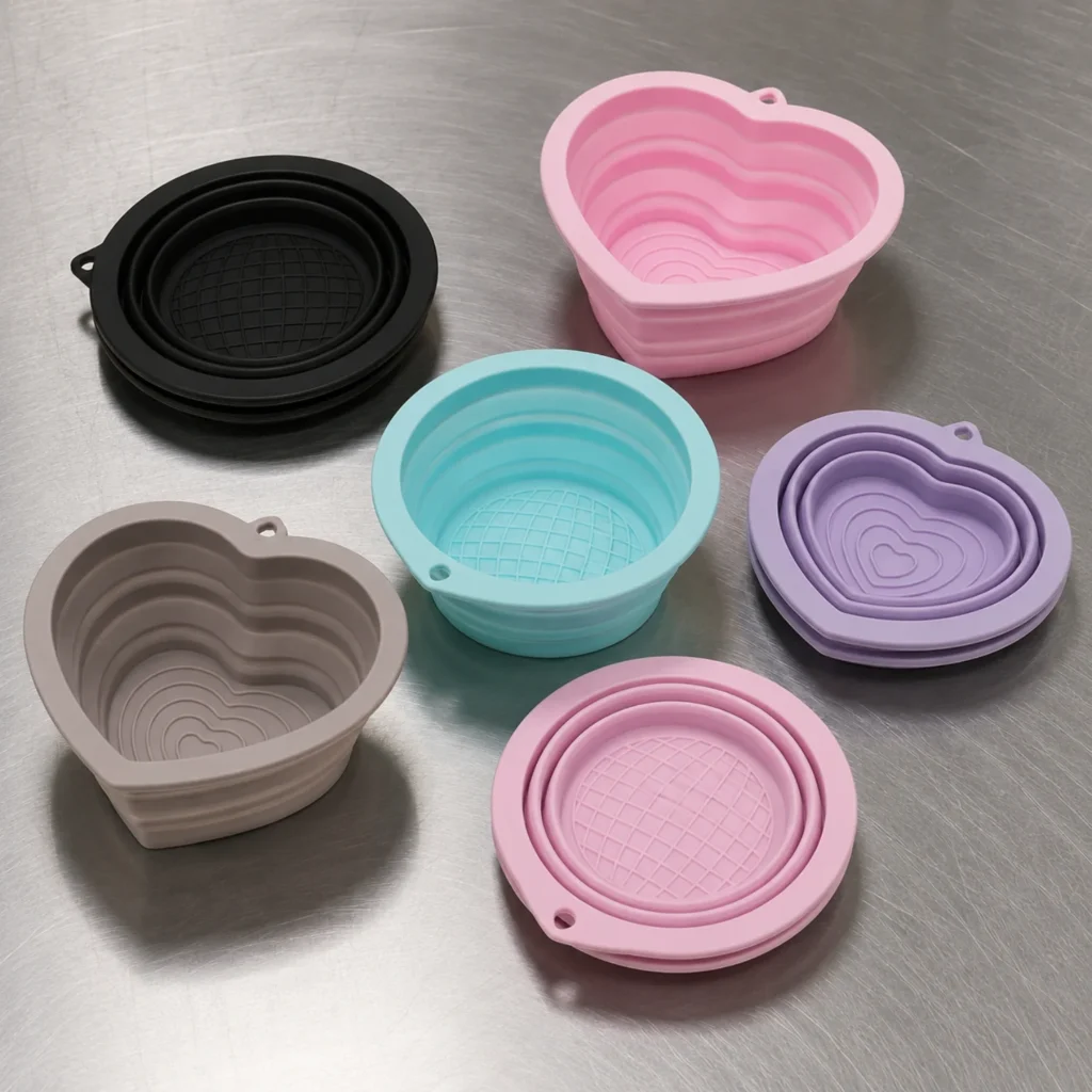 Wholesale Heart Shaped Collapsible Silicone Pet Bowl Private Label OEM 1