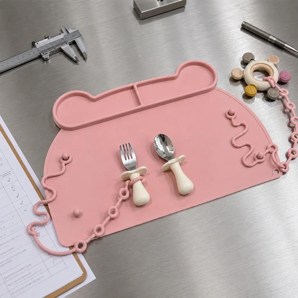 Custom Silicone Baby High Chair Placemat with Suction Cups and Toy Straps