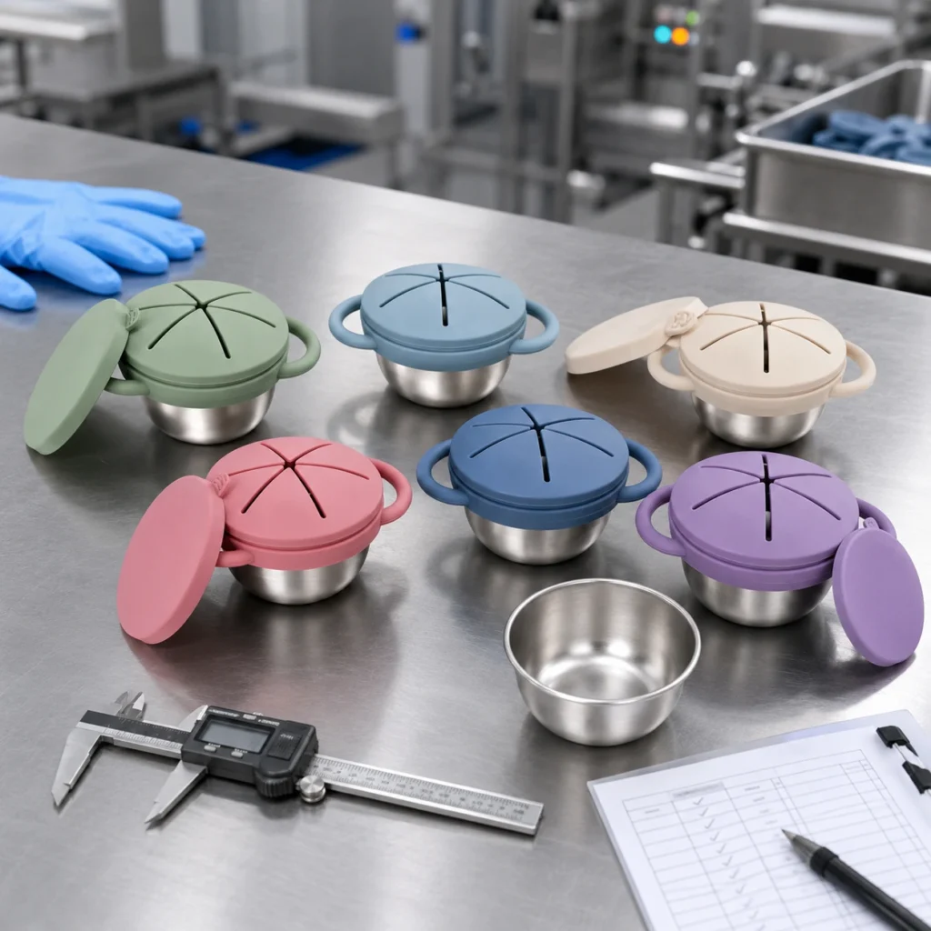 Custom Silicone Stainless Steel Baby Snack Cup OEM Manufacturer (1)