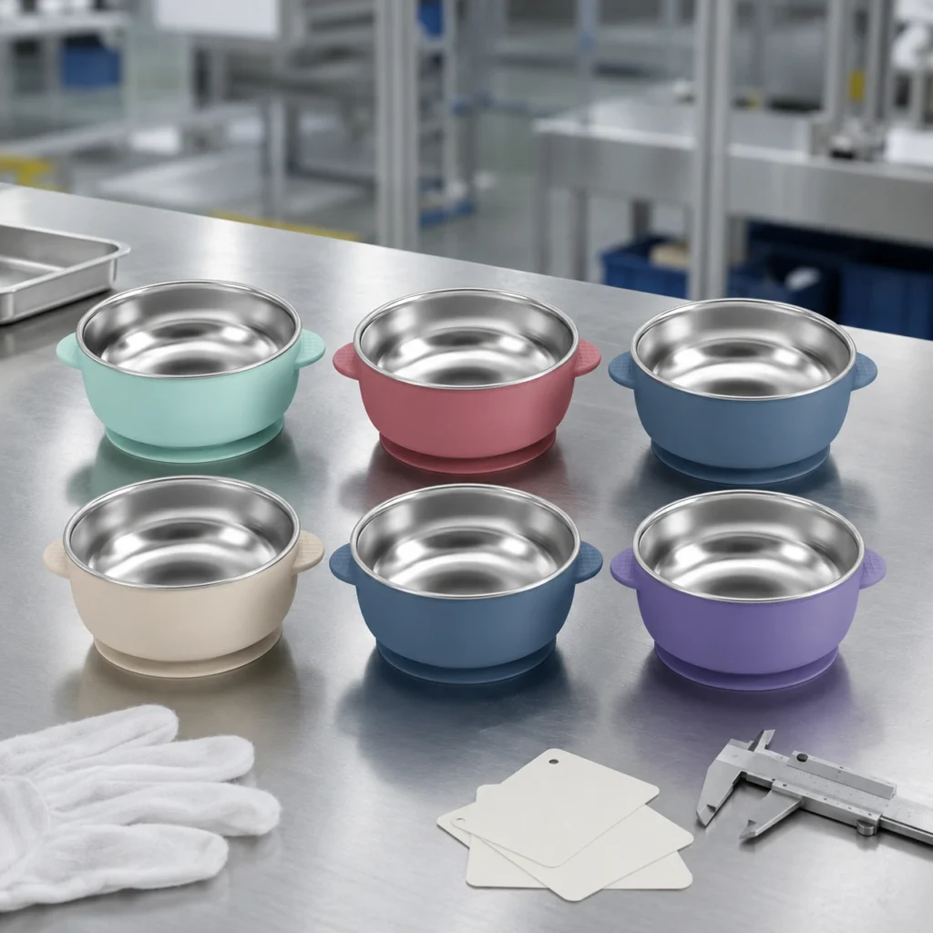 Custom Silicone Suction Baby Bowl with 304 Stainless Steel Insert OEM Manufacturer